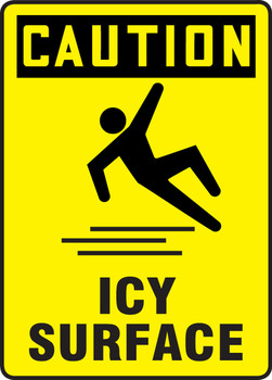 OSHA Caution Safety Sign: Icy Surface 14" x 10" Adhesive Dura-Vinyl - MSTF671XV