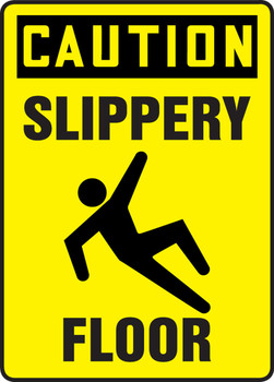 OSHA Caution Safety Sign: Slippery Floor 14" x 10" Adhesive Vinyl 1/Each - MSTF673VS