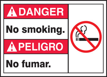Spanish (Mexican) Bilingual ANSI Danger Visual Alert Safety Sign: No Smoking 10" x 14" Adhesive Vinyl 1/Each - MTAS106VS