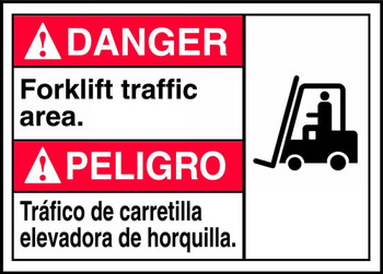 Bilingual ANSI Danger Safety Sign: Forklift Traffic Area 10" x 14" Accu-Shield 1/Each - MTAS220XP