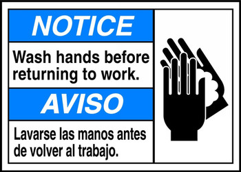 Spanish (Mexican) Bilingual ANSI Notice Visual Alert Safety Sign: Wash Hands Before Returning To Work 10" x 14" Aluma-Lite 1/Each - MTAS816XL