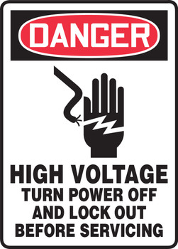 OSHA Danger Safety Sign: High Voltage Turn Power Off And Lock Out Before Servicing 14" x 10" Aluminum 1/Each - MTDX008VA