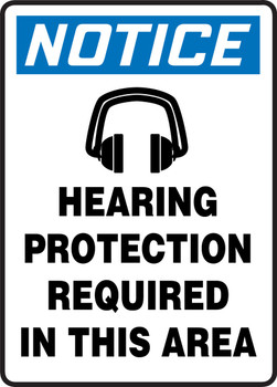 OSHA Notice Safety Sign: Hearing Protection Required In This Area 14" x 10" Adhesive Dura-Vinyl 1/Each - MTDX803XV