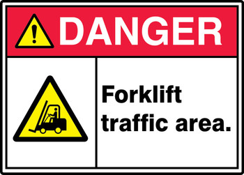 ANSI ISO Danger Safety Sign: Forklift Traffic Area. 10" x 14" Plastic 1/Each - MVHR021VP