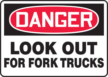 OSHA Danger Safety Sign: Look Out For Fork Trucks 10" x 14" Dura-Fiberglass 1/Each - MVHR116XF