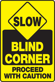 Slow Traffic Safety Sign: Blind Corner - Proceed With Caution 18" x 12" Adhesive Vinyl 1/Each - MVHR910VS