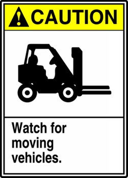 ANSI Caution Safety Sign: Watch For Moving Vehicles 14" x 10" Adhesive Vinyl 1/Each - MVTR601VS