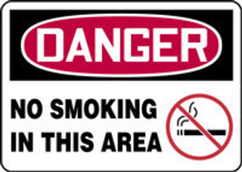 OSHA Danger Safety Sign: No Smoking In This Area 10" x 14" Adhesive Vinyl 1/Each - MWLDD07VS