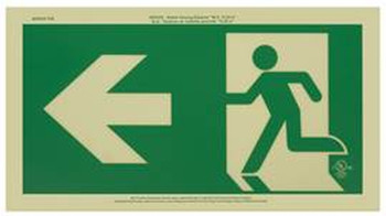 Safety Signs: Ultra-Glow Running Man Exit, Left Arrow 9 1/4" x 16 1/4" 1/Each - PLW617
