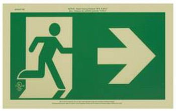 Safety Signs: Ultra-Glow Running Man Exit, Right Arrow 9 1/4" x 16 1/4" 1/Each - PLW619