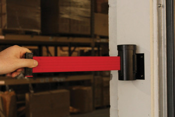 Wall Mount Retractable Belt Tape Barriers Belt Red Case Smooth Black 10 ft. Belt Length 1/Each - PRT402RD