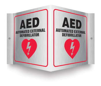 Brushed Aluminum 3D Projection Signs: AED Automated External Defibrillator 6" x 5" Panel 1/Each - PSM300