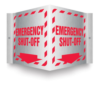 Brushed Aluminum 3D Projection Signs: Emergency Shut-Off 6" x 5" Panel 1/Each - PSM302