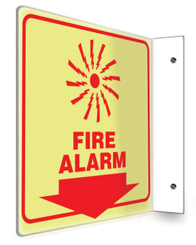 Glow-In-The-Dark Safety Sign: Fire Alarm (Graphic And Down Arrow) 3D (6" x 5" Panel) Lumi-Glow Plastic 1/Each - PSP340