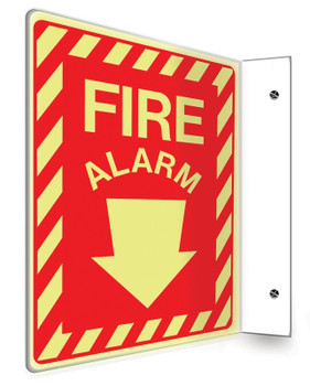 Glow-In-The-Dark Projection Safety Sign: Fire Alarm (Down Arrow) 90D 12" x 9" Panel .100 PETG Lumi-Glow Plastic 1/Each - PSP401