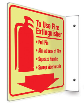 Glow-In-The-Dark Projection Sign: To Use Fire Extinguisher 90D (8" x 8" Panel) .100 PETG Lumi-Glow Plastic 1/Each - PSP460