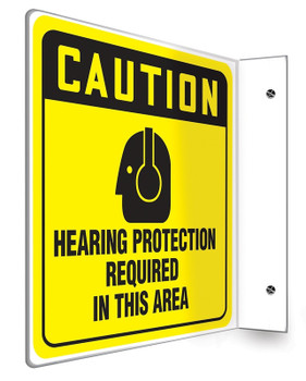 OSHA Caution Projection Sign: Hearing Protection Required In This Area 90D (8" x 8" Panel) 1/Each - PSP476