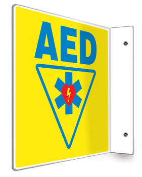 Projection Sign: AED (Yellow) 90D (8" x 8" Panel) 1/Each - PSP703