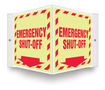 Glow-In-The-Dark Projection Sign: Emergency Shut-Off (Arrow) 3D (6" x 5" Panel) .100 PETG Lumi-Glow Plastic 1/Each - PSP808