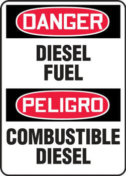 Bilingual Contractor Preferred OSHA Danger Safety Sign: Diesel Fuel 10" x 14" Aluminum SA 1/Each - SBECHL226CA