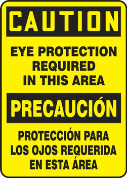 Bilingual Contractor Preferred OSHA Caution Safety Sign: Eye Protection Required In This Area 10" x 14" Adhesive Vinyl (3.5 mil) 1/Each - SBEPPE626CS
