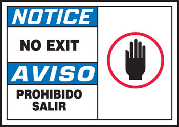 Bilingual OSHA Notice Safety Label: No Exit 3 1/2" x 5" Adhesive Vinyl 5/Pack - SBLADM806VSP