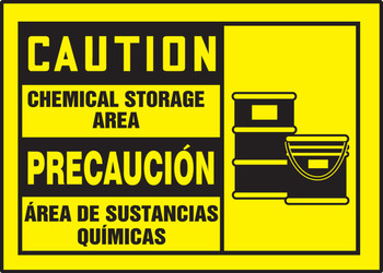 Bilingual OSHA Caution Safety Label: Chemical Storage Area 3 1/2" x 5" Adhesive Vinyl 5/Pack - SBLCHL610VSP