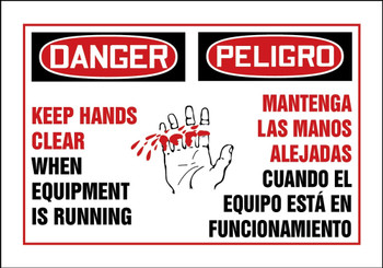 Bilingual OSHA Danger Safety Label: Keep Hands Clear When Equipment Is Running 3 1/2" x 5" - SBLEQM034VSP