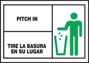 Bilingual Safety Label: Pitch In 3 1/2" x 5" Adhesive Dura Vinyl 1/Each - SBLHSK511XVE