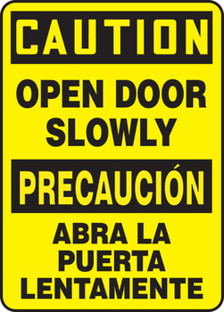 Bilingual OSHA Caution Safety Sign: Open Door Slowly Bilingual - Spanish/English 14" x 10" Dura-Plastic 1/Each - SBMABR607XT