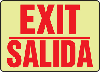 Bilingual Safety Sign - Exit / Salida 10" x 14" Lumi-Glow Plastic - SBMADC501MGP