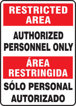 Bilingual Restricted Area Safety Sign: Authorized Personnel Only 14" x 10" Plastic 1/Each - SBMADC519VP