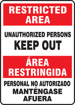 Bilingual Restricted Area Safety Sign: Unauthorized Persons Keep Out 20" x 14" Adhesive Dura-Vinyl 1/Each - SBMADC521XV