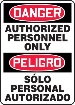 Bilingual OSHA Danger Safety Sign: Authorized Personnel Only 14" x 10" Aluminum - SBMADM006VA