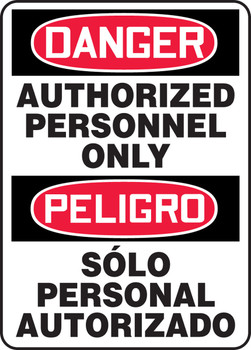 Bilingual OSHA Danger Safety Sign: Authorized Personnel Only 14" x 10" Plastic - SBMADM006VP