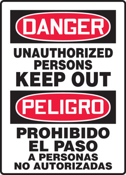 OSHA Bilingual Admittance & Exit Danger Safety Signs: Unauthorized Persons Keep Out 14" x 10" Plastic 1/Each - SBMADM155VP
