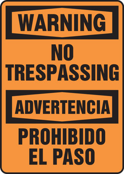 Bilingual OSHA Warning Safety Sign: No Trespassing 14" x 10" Plastic 1/Each - SBMADM304VP