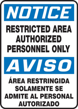 Bilingual OSHA Notice Safety Sign: Restricted Area Authorized Personnel Only 20" x 14" Aluminum 1/Each - SBMADM406VA