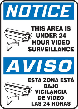 Bilingual OSHA Notice Safety Sign: This Area Is Under 24 Hour Video Surveillance 14" x 10" Plastic 1/Each - SBMASE807VP