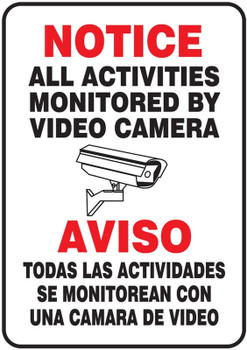 Bilingual Notice Safety Sign: All Activities Monitored By Video Camera 14" x 10" Dura-Fiberglass 1/Each - SBMASE809XF