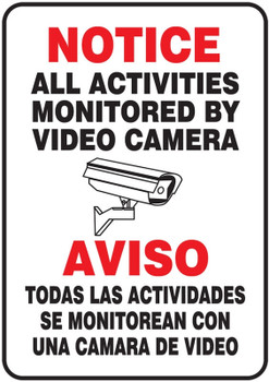 Bilingual Notice Safety Sign: All Activities Monitored By Video Camera 20" x 14" Dura-Fiberglass 1/Each - SBMASE817XF