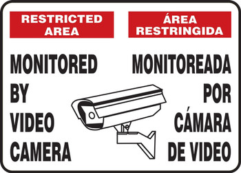 Bilingual Safety Sign: Restricted Area - Monitored By Video Camera 10" x 14" Aluminum 1/Each - SBMASE903MVA