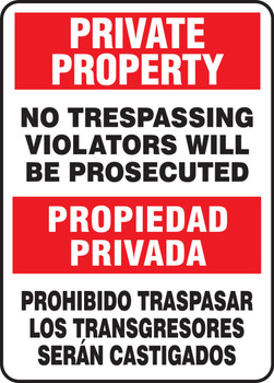 Bilingual Private Property Safety Sign: No Trespassing - Violators Will Be Prosecuted 14" x 10" Plastic - SBMATR510VP