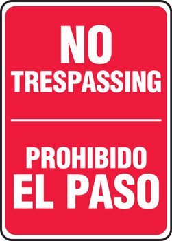 Bilingual Safety Sign: No Trespassing 14" x 10" Plastic 1/Each - SBMATR539VP