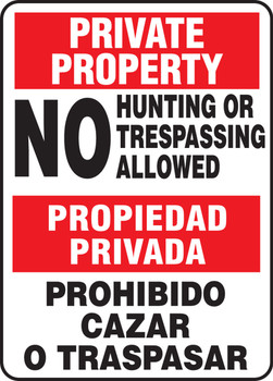 Bilingual Private Property Safety Sign: No Hunting Or Trespassing Allowed 14" x 10" Adhesive Dura-Vinyl 1/Each - SBMATR540XV