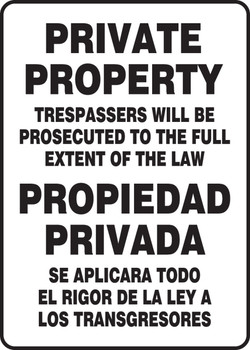 Bilingual Safety Sign: Private Property Trespassers Will Be Prosecuted 14" x 10" Aluma-Lite 1/Each - SBMATR541XL
