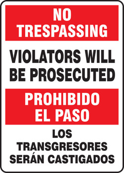 Bilingual No Trespassing Safety Sign: Violators Will Be Prosecuted 14" x 10" Accu-Shield 1/Each - SBMATR900XP