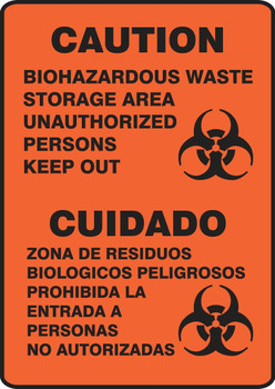 Spanish Bilingual Safety Sign: Caution - Biohazardous Waste Storage Area Unauthorized Persons Keep Out 14" x 10" Aluminum 1/Each - SBMBHZ532VA