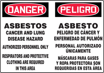 Bilingual OSHA Danger Safety Sign: Asbestos Cancer And Lung Disease Hazard 14" x 20" Adhesive Vinyl 1/Each - SBMCAW011VS