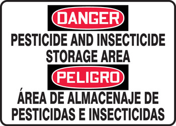 Bilingual OSHA Danger Safety Sign: Pesticide And Insecticide Storage Area 10" x 14" Aluminum 1/Each - SBMCAW113MVA